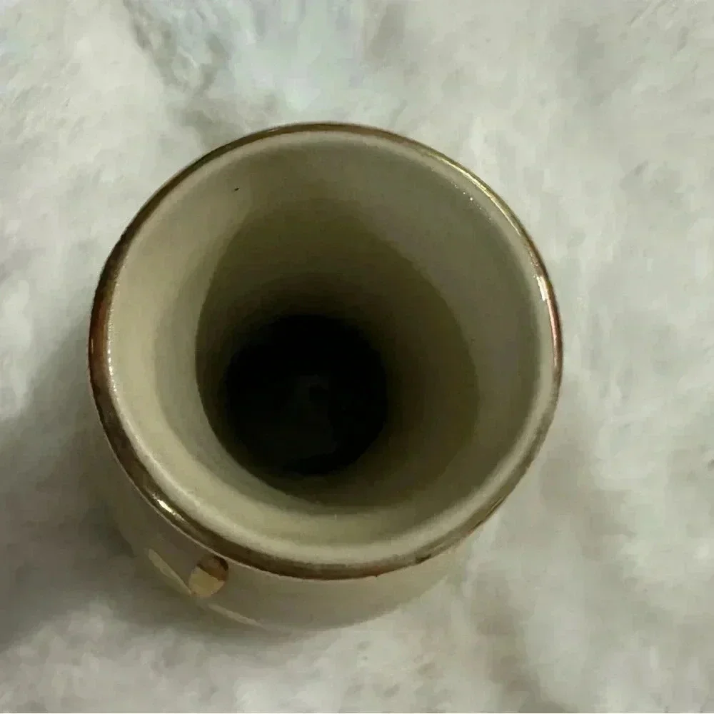 Vintage MCM Ceramic Cream & Gold Floral Handpainted Small Vase 70’s 80’s Fun - Picture 4 of 12